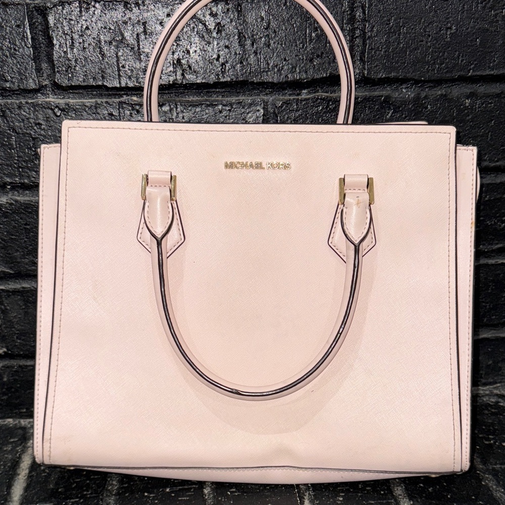 Michael Kors Pale Pink Saffiano Satchel with Gold Hardware